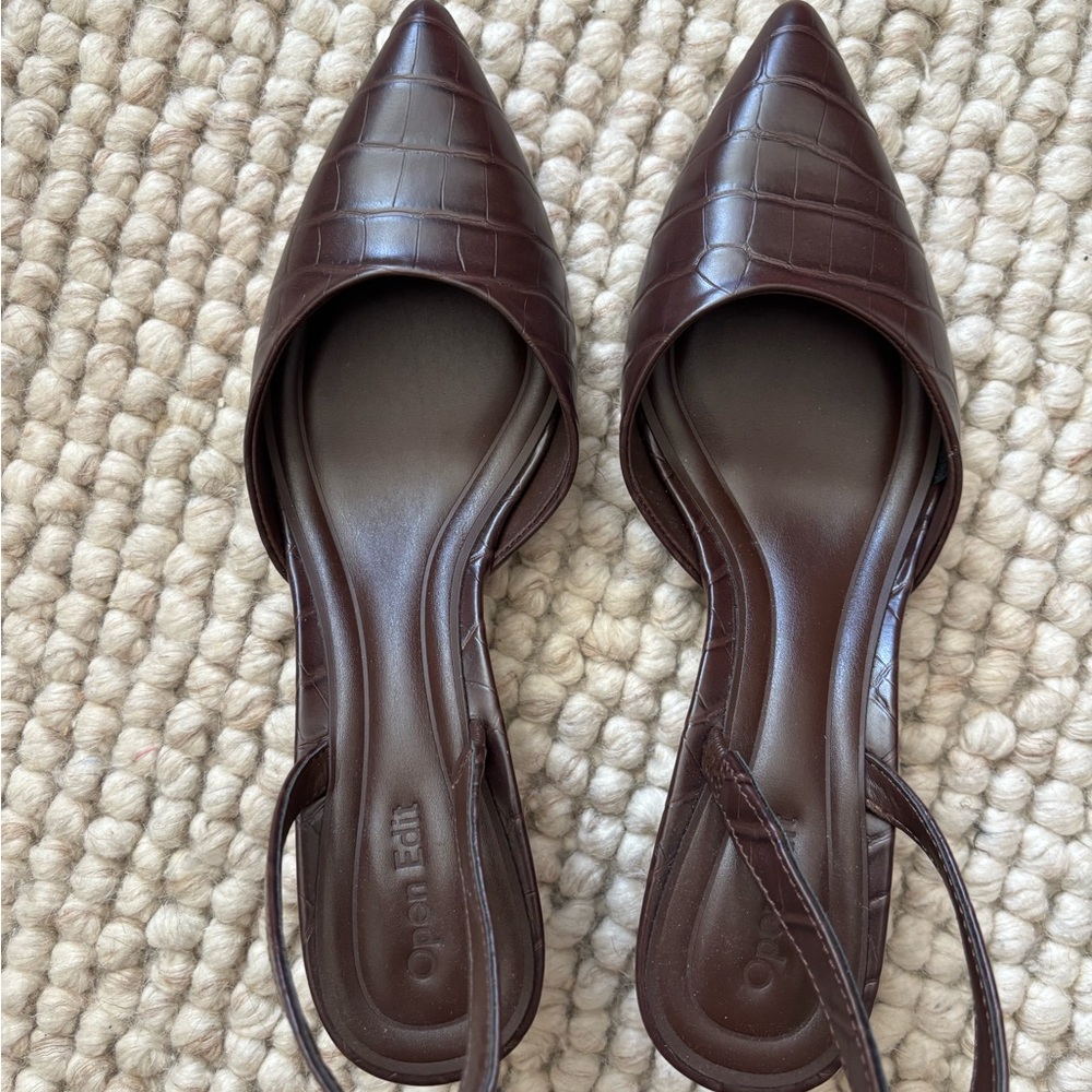 Open Edit Women's Dark Brown Croc-Embossed Flats